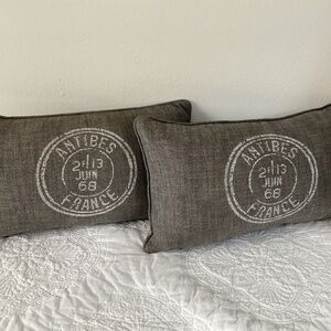 Set of 2 Vintage Restoration Hardware Gray French Lumbar Pillow Covers Grey